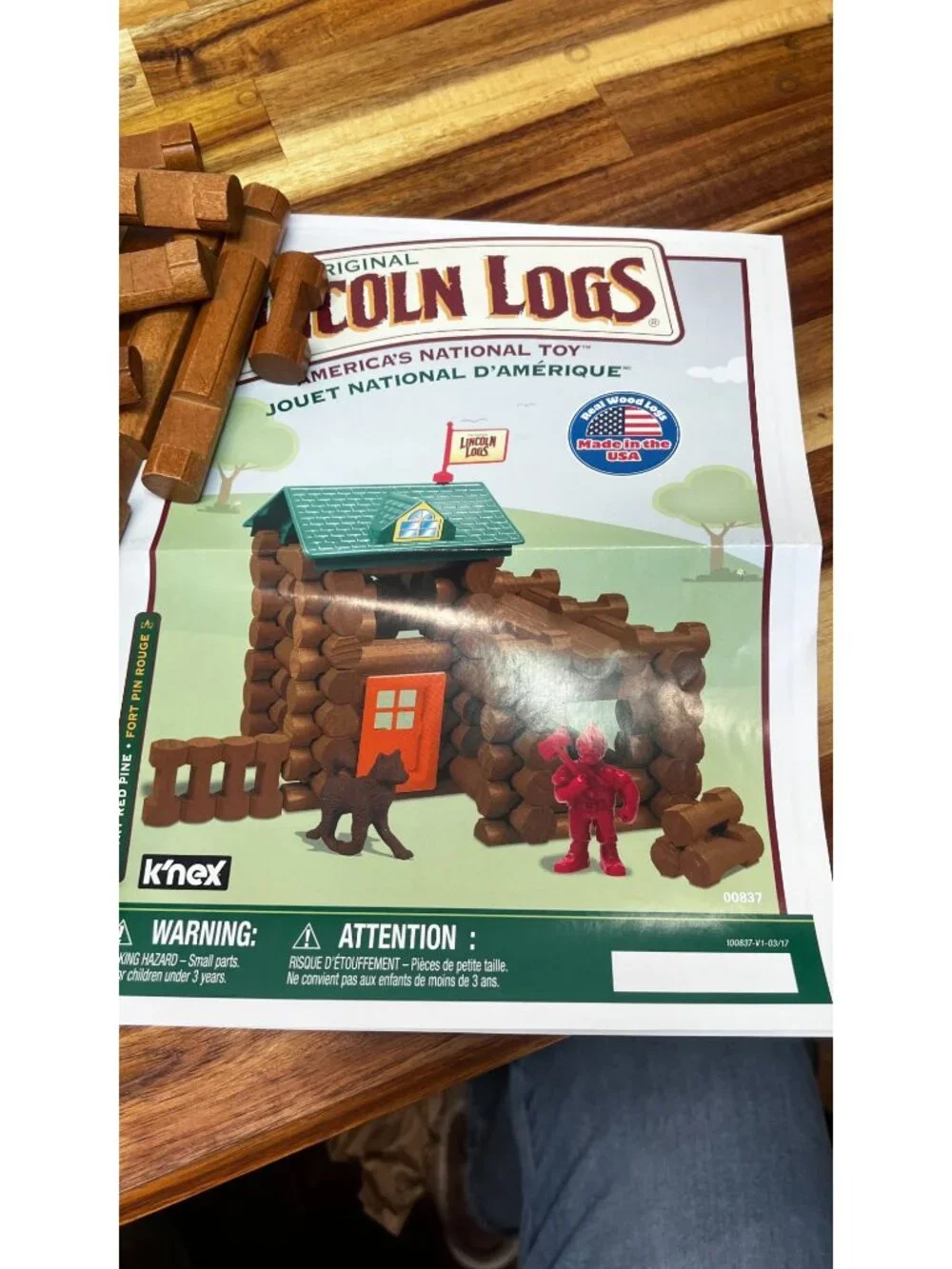 Lincoln Logs, made in the USA, includes can for storage, circa 2017